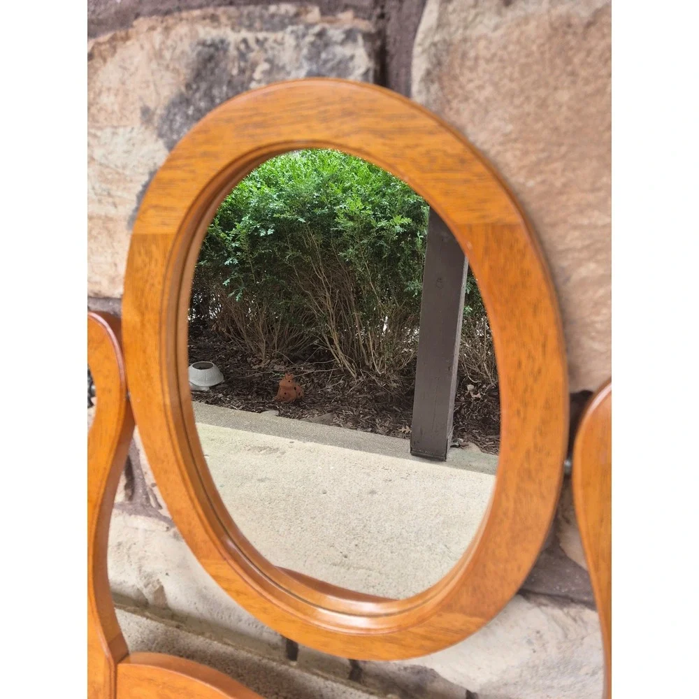 Vintage Oval Wood Vanity Mirror Tilt Adjustable Dresser Farmhouse Decor